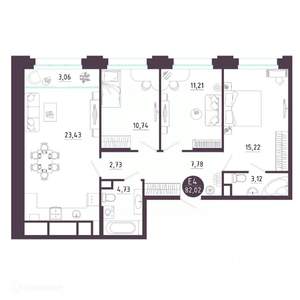 3-к квартира, вторичка, 82м2, 5/19 этаж