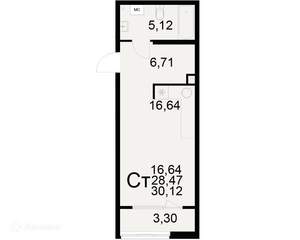 1-к квартира, вторичка, 30м2, 2/22 этаж
