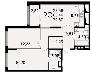 2-к квартира, вторичка, 68м2, 17/26 этаж
