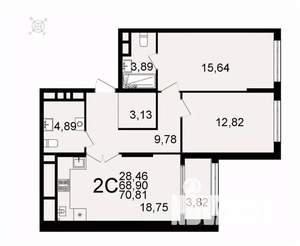 2-к квартира, вторичка, 71м2, 25/26 этаж