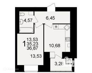 1-к квартира, вторичка, 37м2, 1/16 этаж