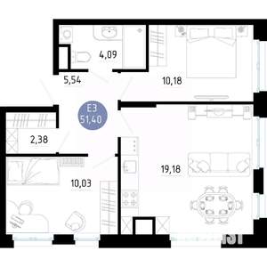 2-к квартира, вторичка, 51м2, 10/14 этаж