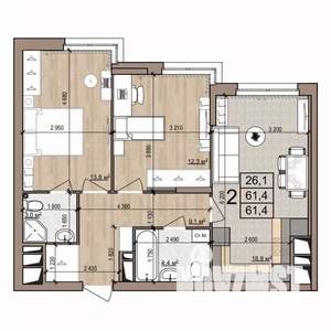 2-к квартира, вторичка, 61м2, 9/25 этаж