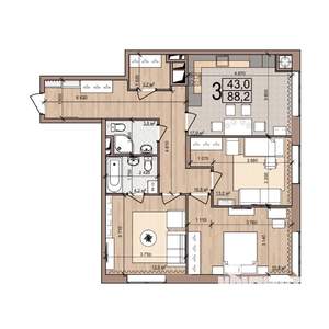 3-к квартира, вторичка, 88м2, 13/25 этаж