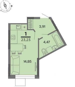 Студия квартира, вторичка, 23м2, 6/22 этаж