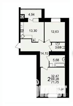2-к квартира, вторичка, 72м2, 10/16 этаж