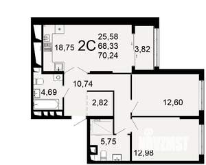 2-к квартира, вторичка, 68м2, 5/26 этаж