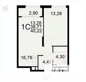 1-к квартира, вторичка, 40м2, 17/22 этаж