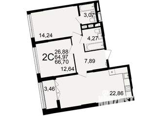 2-к квартира, вторичка, 65м2, 1/25 этаж