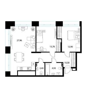 2-к квартира, вторичка, 73м2, 2/17 этаж
