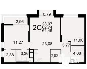 2-к квартира, вторичка, 63м2, 5/25 этаж