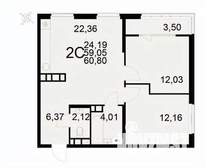 2-к квартира, вторичка, 61м2, 10/22 этаж