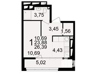 1-к квартира, вторичка, 24м2, 19/25 этаж