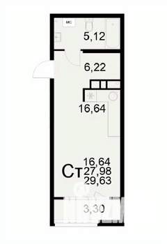 1-к квартира, вторичка, 30м2, 6/22 этаж