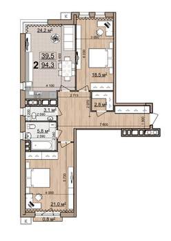 2-к квартира, вторичка, 94м2, 2/4 этаж