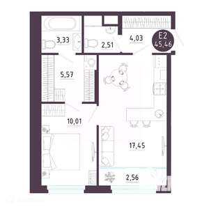 1-к квартира, вторичка, 45м2, 9/19 этаж
