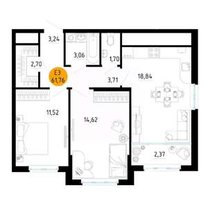 2-к квартира, вторичка, 62м2, 11/25 этаж