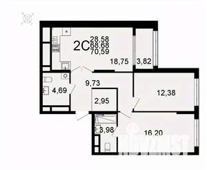 2-к квартира, вторичка, 71м2, 23/26 этаж