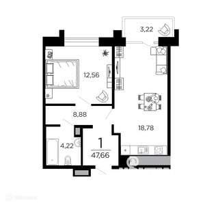 1-к квартира, вторичка, 48м2, 16/20 этаж