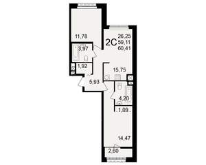 2-к квартира, вторичка, 59м2, 2/25 этаж