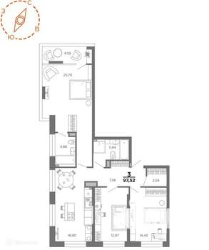3-к квартира, вторичка, 98м2, 15/24 этаж