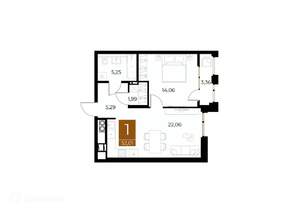 1-к квартира, вторичка, 52м2, 8/9 этаж