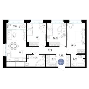 3-к квартира, вторичка, 73м2, 11/20 этаж