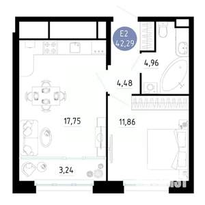 1-к квартира, вторичка, 42м2, 10/25 этаж