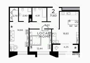 2-к квартира, вторичка, 72м2, 9/19 этаж