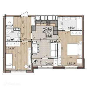 2-к квартира, вторичка, 66м2, 21/26 этаж