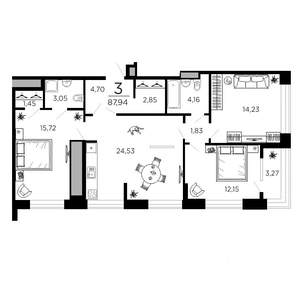 3-к квартира, вторичка, 88м2, 19/19 этаж