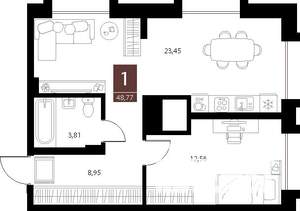 1-к квартира, вторичка, 49м2, 15/15 этаж
