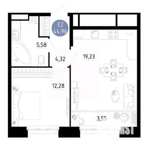 1-к квартира, вторичка, 45м2, 13/20 этаж