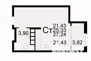 1-к квартира, вторичка, 27м2, 5/22 этаж