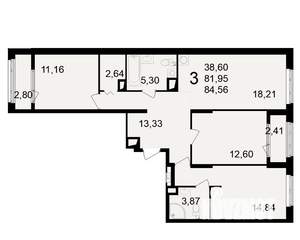 3-к квартира, вторичка, 82м2, 2/23 этаж