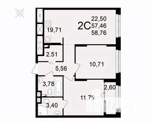 2-к квартира, вторичка, 59м2, 1/11 этаж