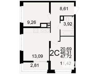 2-к квартира, вторичка, 46м2, 8/25 этаж