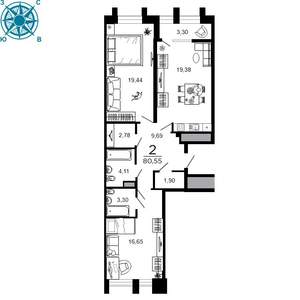 2-к квартира, вторичка, 81м2, 11/19 этаж