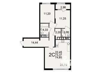 2-к квартира, вторичка, 73м2, 7/21 этаж