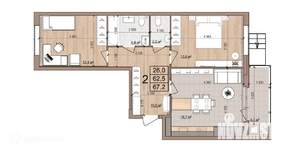 2-к квартира, вторичка, 67м2, 1/17 этаж