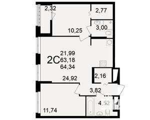 2-к квартира, вторичка, 63м2, 2/25 этаж