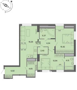2-к квартира, вторичка, 76м2, 16/22 этаж