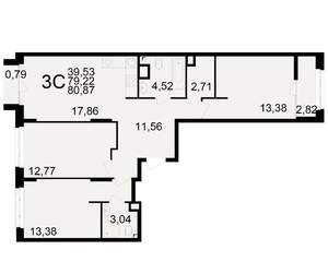 3-к квартира, вторичка, 79м2, 10/25 этаж