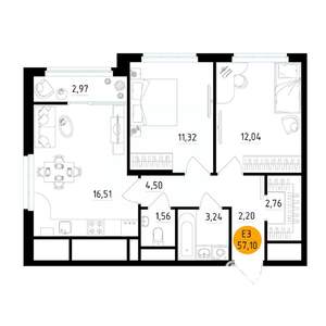 2-к квартира, вторичка, 57м2, 13/25 этаж