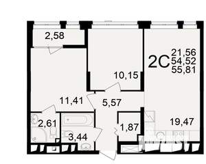 2-к квартира, вторичка, 55м2, 18/25 этаж