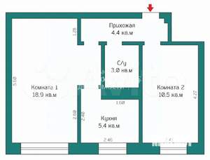 2-к квартира, вторичка, 43м2, 2/5 этаж