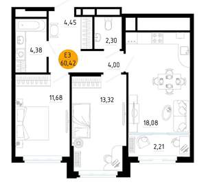 2-к квартира, вторичка, 60м2, 19/25 этаж