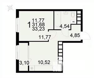 1-к квартира, вторичка, 33м2, 21/22 этаж