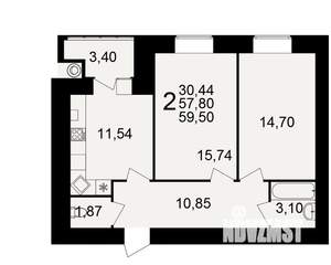 2-к квартира, вторичка, 58м2, 10/15 этаж