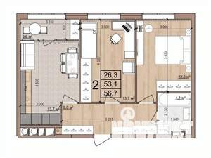 2-к квартира, вторичка, 57м2, 15/17 этаж